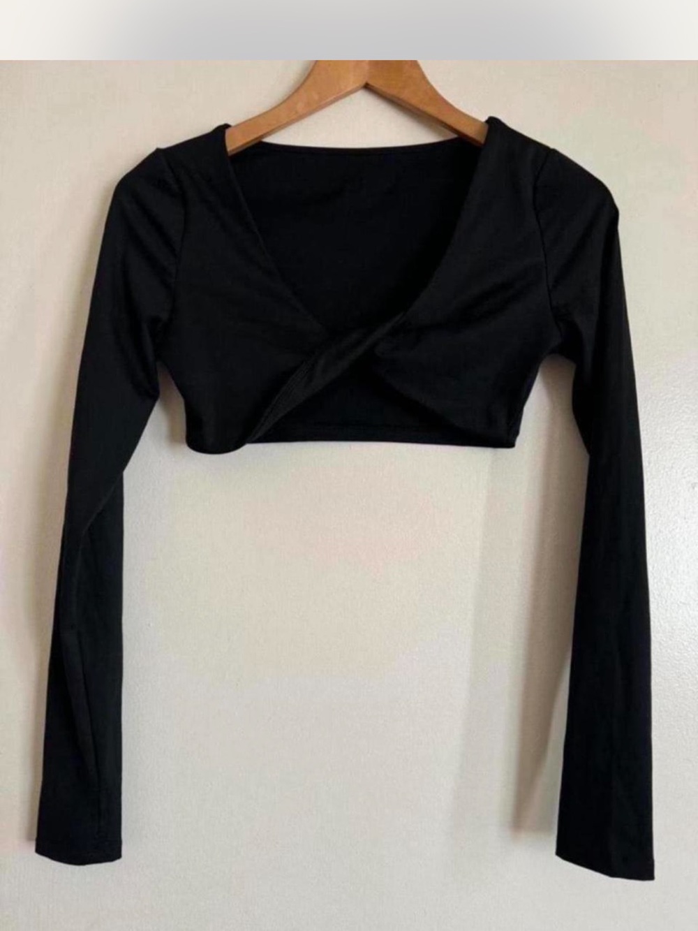 Muse Black Cropped Wrap Long Sleeve Top
